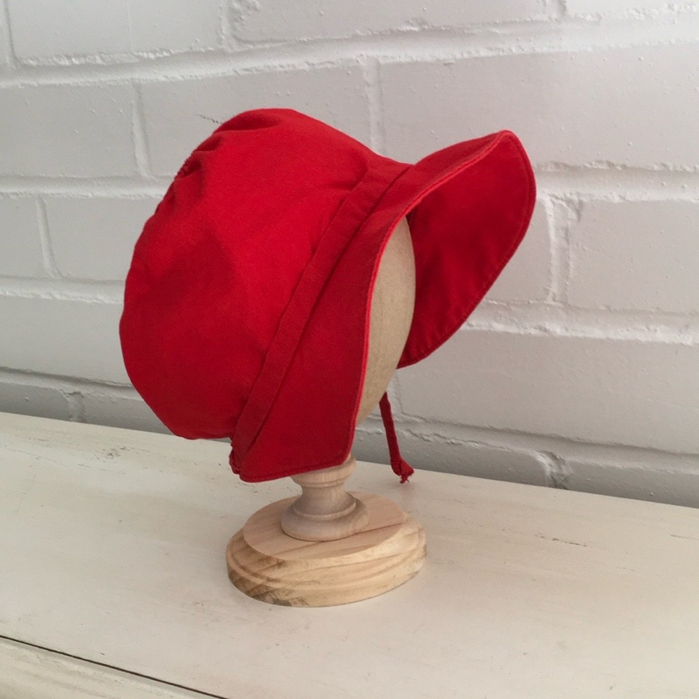 classic vintage old style red infant baby bonnet size infant or 3-6 months